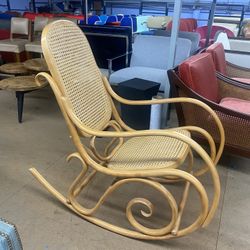 THONET Poland Vintage Wicker Wood Rocking Chair