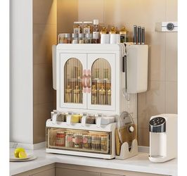 Plastic Spice Cabinet Organizer, Foldable Countertop Seasonings Jars Storage Box with Door