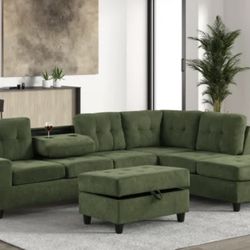 Green Sectional With Ottoman