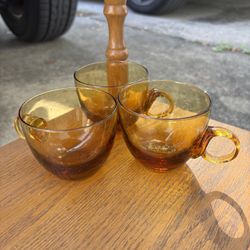 Beautiful Mid Century Modern Amber Glass Teacups