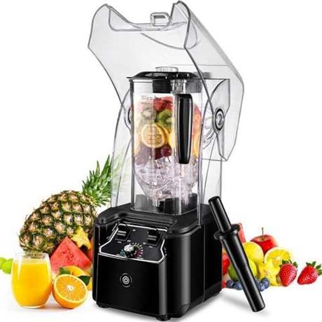 Commercial Blender for Smoothies 2200W With Soundproof Cover, 2200 ML, 15 Speeds, 6-leaves Stainless Steel Blade, Heavy Duty Blender for Restaurant, S
