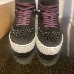 Christian Louboutin top rui spike flat suede/calf/gg