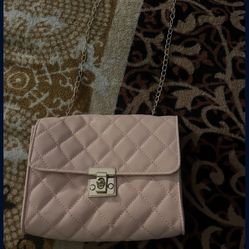 Blush Pink Quilted Crossbody Bag with Gold Chain