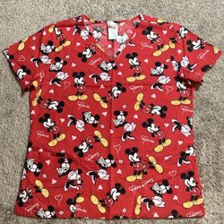 Red Disney Mickey Mouse Medical Scrub Top Size Medium 