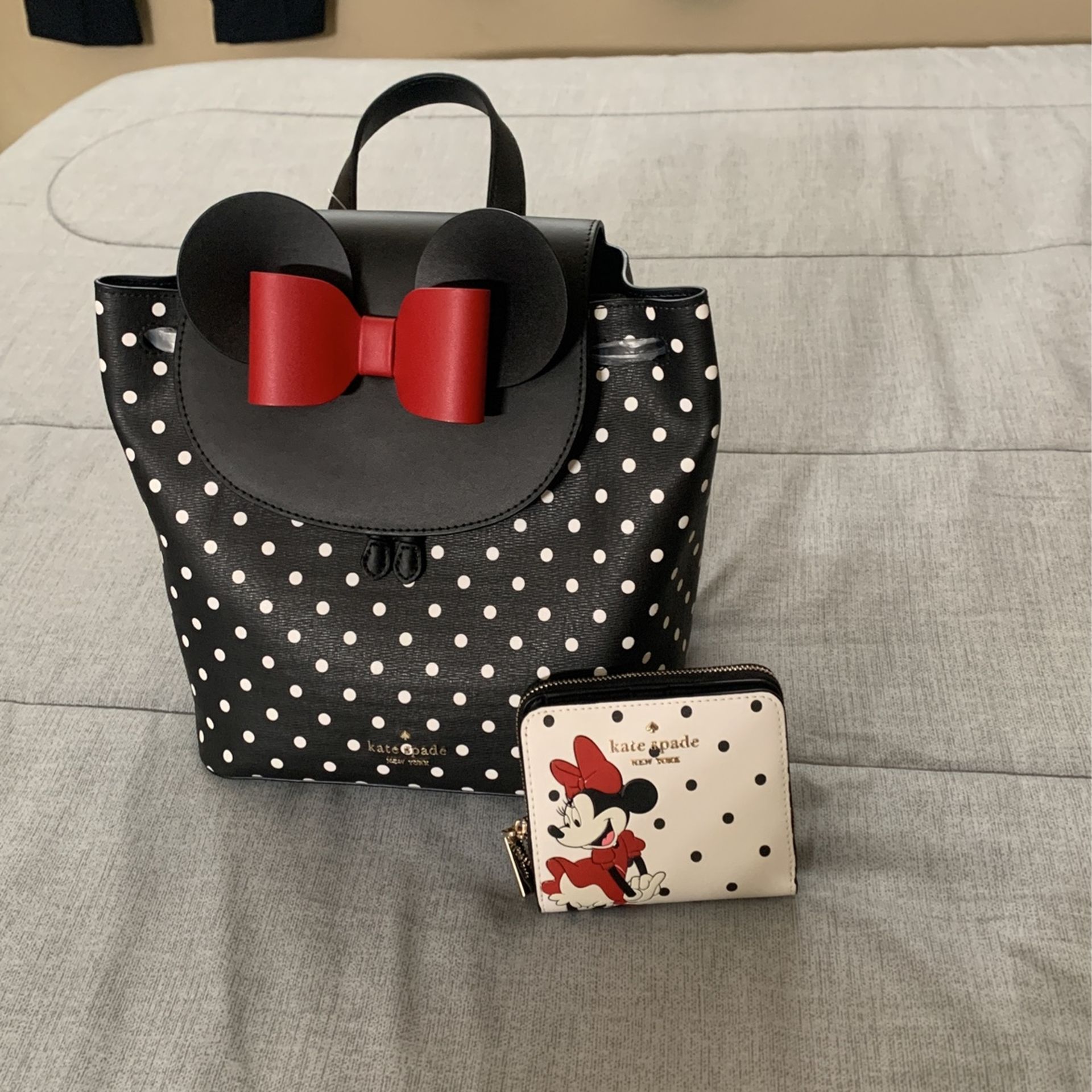 Diaper Bag Polka Dot Minnie Mouse Backpack Leather Kate Spade New York X  Disney Minnie Mouse Black Polka Dot Leather