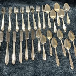 1847 Rogers Bros. SILHOUETTE Place Settings Vintage 1930 ART DECO Silver Plate Silverware Flatware
