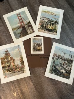 Vintage 4 Sketches Landmarks of San Francisco for Framing by Don Davey 1968