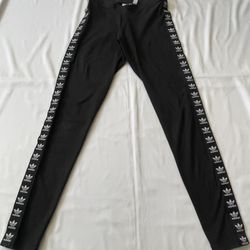 Adidas Leggings Bottom Pants Trefoil Logo Active Wear Ankle Black Women XS