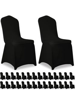 28 Pack Black Stretch Polyester Spandex Chair Covers Universal Washable Removable Chair Slipcovers Protector for Wedding Banquet Events Party Dining D