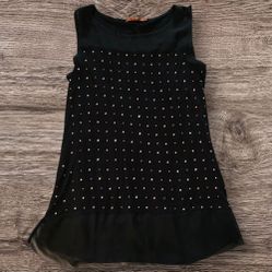 Belldini Tunic Top w/Rhinestones & Sheer Hem Size Large Black