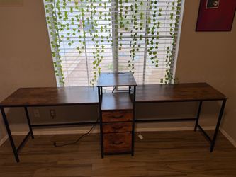 Industrial Wood and Metal Desk Set with Drawers
