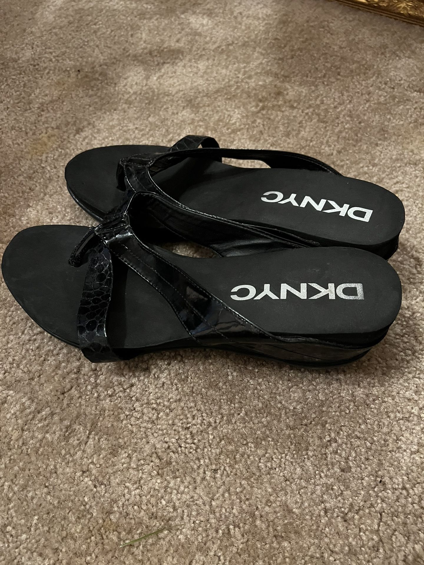 DKNYC Black Wedge Sandals - Size 10