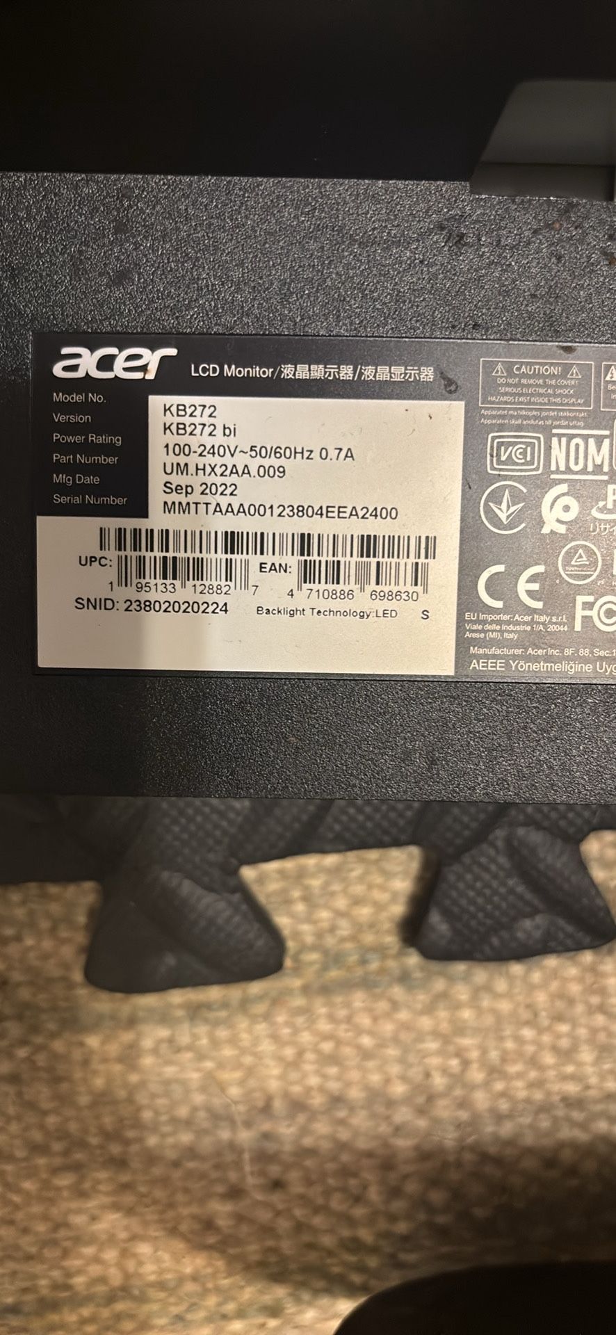 24 Inch Acer Monitor