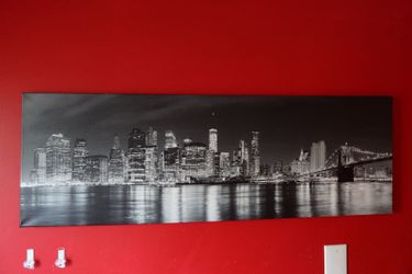 Manhattan Panoramic At Night | Stretched Canvas Wall Art