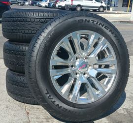 20" Chevy Silverado GMC Sierra Factory Stock OEM Wheels & Tires Continental 95% Tahoe Suburban Escalade Yukon Titan Rims Rines Llantas.. Setof4