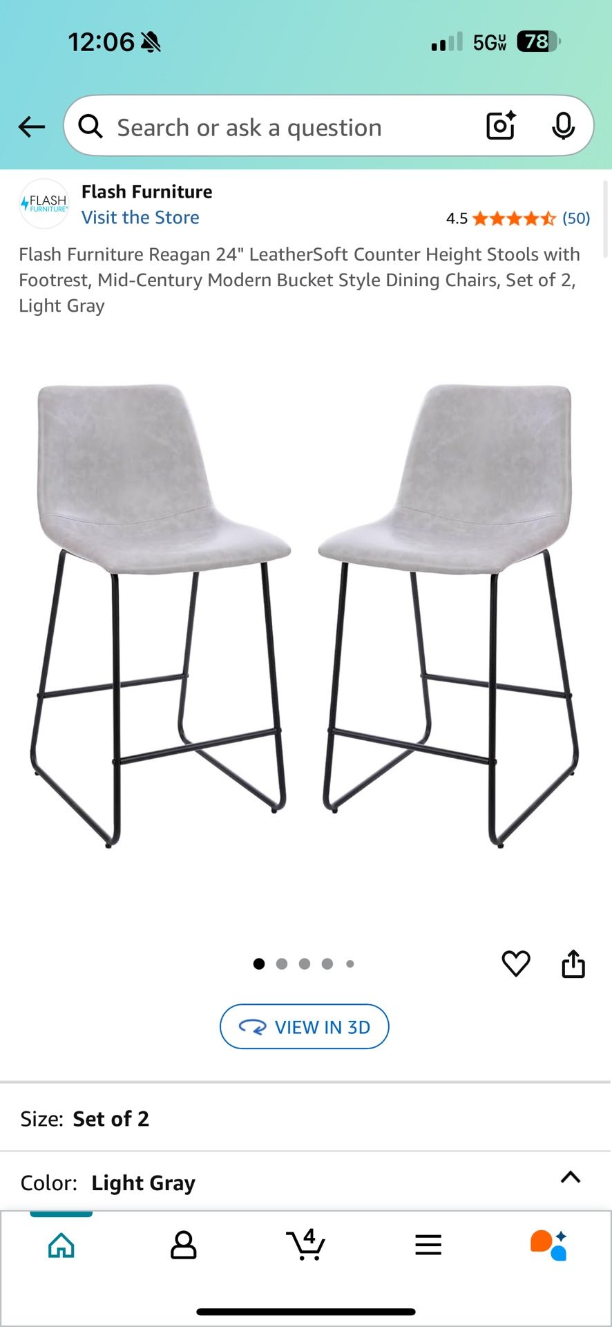 Brand New Grey/Black Vegan Leather 24” Pair Of Counter Height Bar Stools