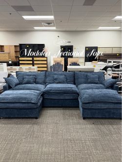 108" U Shaped Couch, Modular Sectional Sofa, 3-Seater Comfy Cloud Couch, Set of Modular Pieces with Movable Ottoman, Deep Seat Couches for Living Room