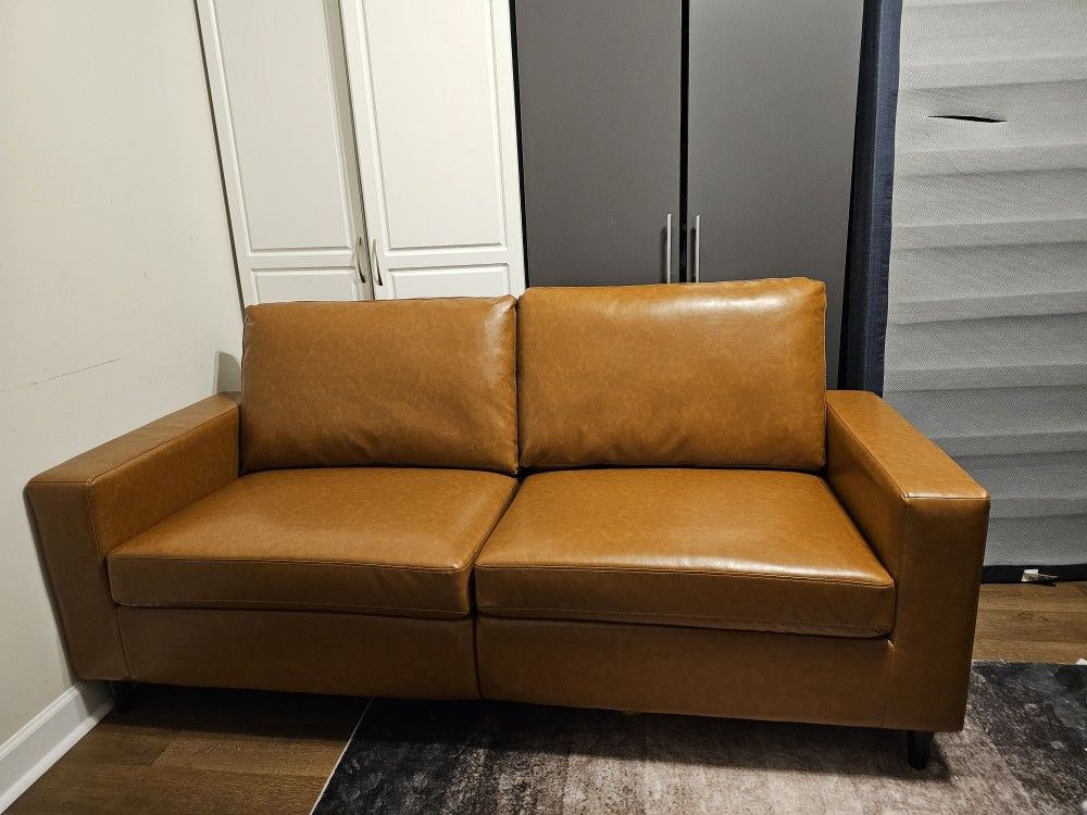 3 Seat Sofa, Living Room Furniture, Camel Faux Leather