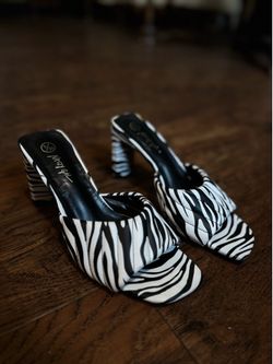 Zebra Print Block Heel Mules