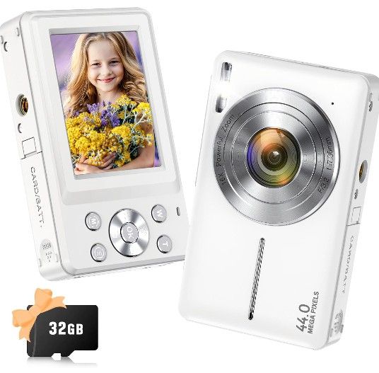 Digital Camera, 2024 Upgraded Camera for Kids with 32GB Card, 16X Zoom,1080P Point and Shoot Digital Camera with Anti-Shake, Timestamp, Flashlight, Po