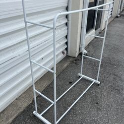 White Metal Rolling Double Garment Clothes Hanging Rack! Great condition!  44x17x58in