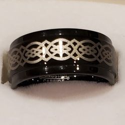 Tungsten Carbide Ring Band. Black And Gold. Size 6