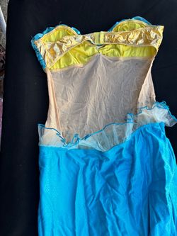 Blue and Yellow Strapless Dance Costume Dress
