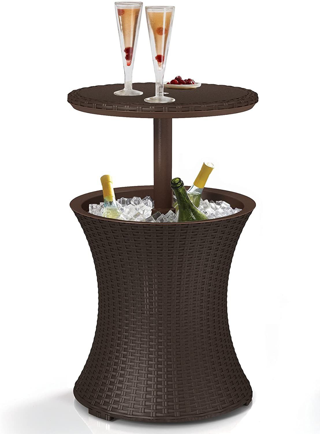 Bar Outdoor Patio Furniture and Hot Tub Side Table with 7.5 Gallon Beer and Wine Cooler, Espresso Brown