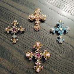 Cross brooch pin necklace rhinestone pendants