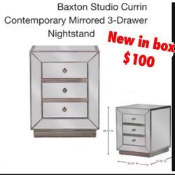 New in box baxton studio 3 drawer mirror nightstand only 1 available $100 cash only east Palmdale 