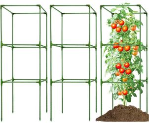 3 Pack Square Tomato Cages for Garden - 42 Inch Heavy Duty Tomato Plant Support Stakes, Sturdy Metal Core with Rust-Resistant Coating, Tomato Trellis 
