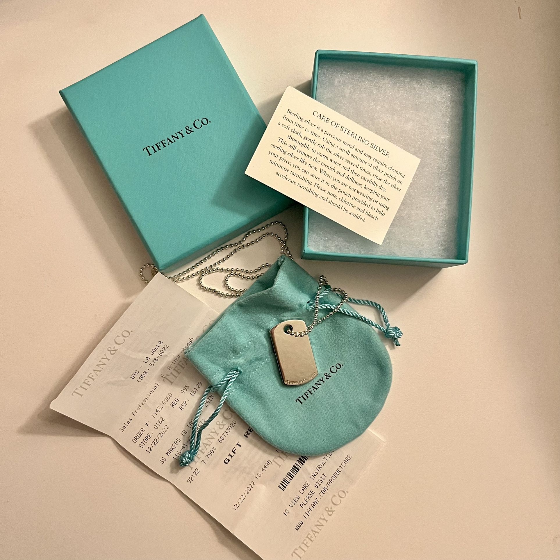 💎 Tiffany & Co. Sterling Silver Dog Tag Necklace Brand New | Never Worn | Includes Box, Pouch & Receipt
