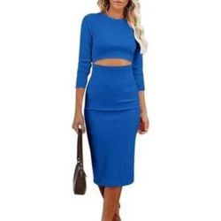 Pretty Garden Medium Bodycon Dress  Ribbed Stretch Cutout Long Sleeve 