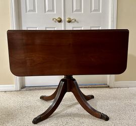 Brandt Furniture Drop Leaf Solid Wood Table Brass Claw Feet Drawer w/Lion Head