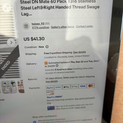 Steel DN Mate 60 Pack T316A Steel  left, And Right Handed Thread Swage Leg