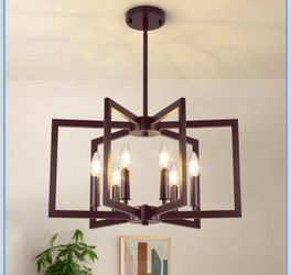 6-Light Oil-Rubbed Bronze Chandelier, Farmhouse Dining Room Light Fixture, Modern Chandelier, Geometric Industrial Metal Hang Lighting Fixture for Foy