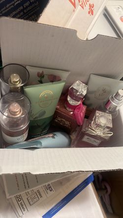 Box of perfumes and lotions