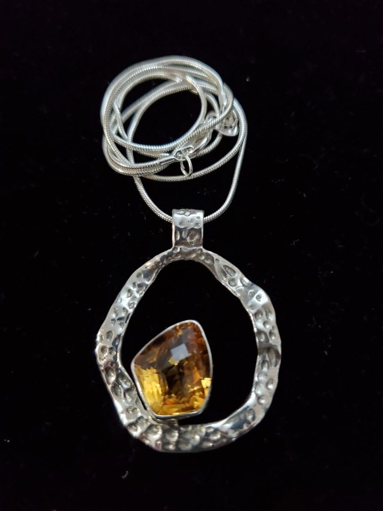 Beautiful hammered citrine sterling silver necklace