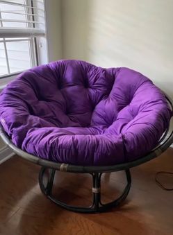 💜 Papasan Chair – Purple Plush Cushion