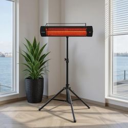 ThermoMate Infared Patio Heater for Outdoor with Tripod, Electric 1500W IP65 Waterproof with Remote, 3 Heating Levels & 24H Timer for Restaurant Backy
