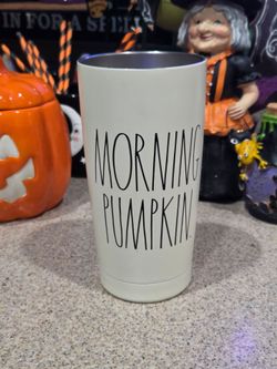 Rae Dunn Morning Pumpkin Stainless Steel Tumbler Cream White Fall Halloween