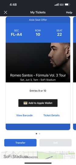 2 Floor Tickets For Romeo Santos Concert