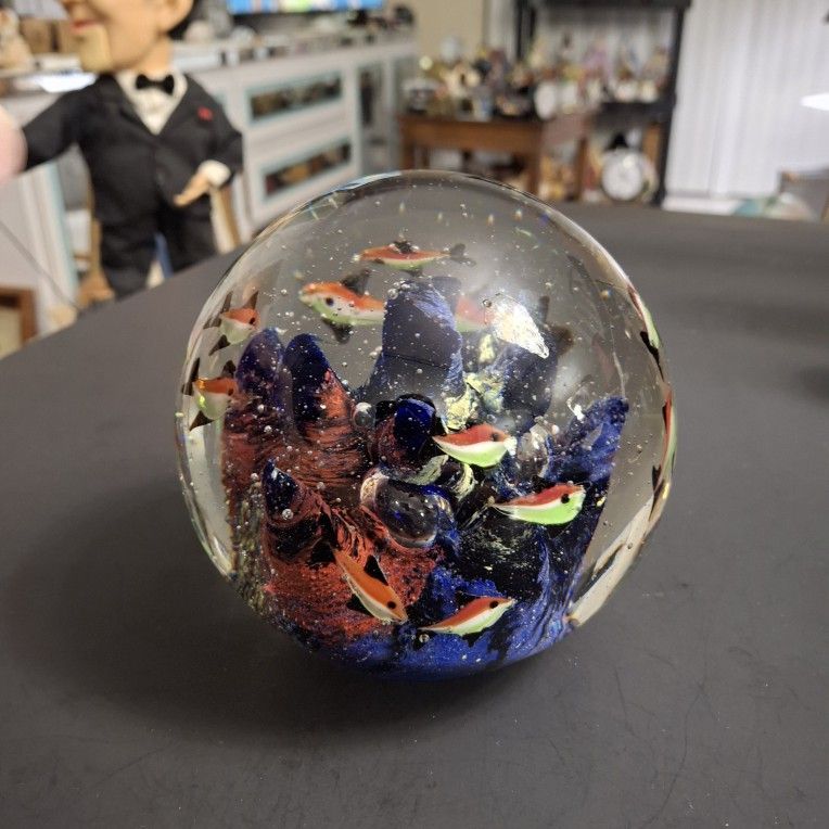Stunning Large Hand Blown Murano Style Paperweight With Aquarium Fish ...