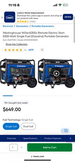 Westinghouse Generator Almost New 5300/6600 Peak Watts