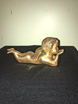 Vintage solid brass baby angel statue