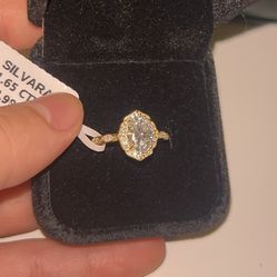 Moissanite Diamond Antique-Style Women’s Ring, 925 Sterling Silver w/ Gold Plating, Size 5