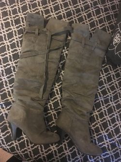 Gray thigh high boots