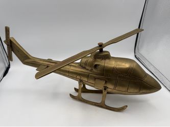 Vintage solid brass helicopter decorative showpiece with movable propellers