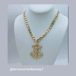 ⛓️ Cadena Cubana con Dije de Ancla y Jesús | Cuban Chain with Anchor & Jesus Pendant
