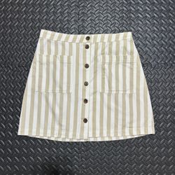 Old Navy Button Front A-Line Mini Skirt Striped Khaki White Chic Casual Womens 8